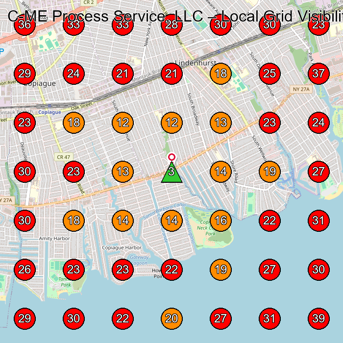 C-ME Process Service, LLC GeoGrid visibility map for Process Server in Melville